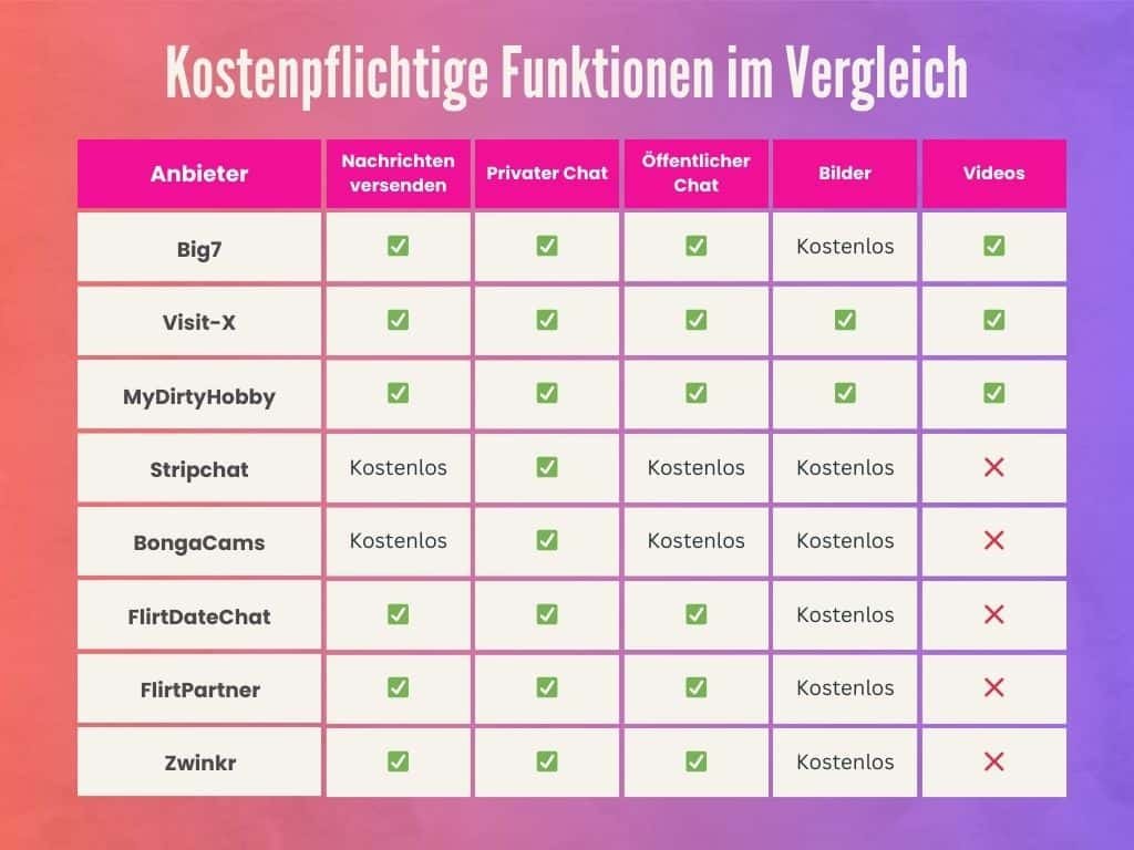 Dies sind die kostenpflichtigen Funktionen der Erotikchats im Direktvergleich