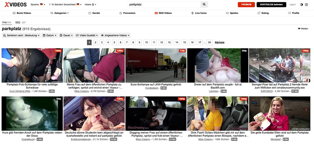 Die Pornotube xVideos ist beliebt und ermöglicht es allen Usern eigene Videos hochzuladen. Darunter auch viele Rastplatz Pornos
